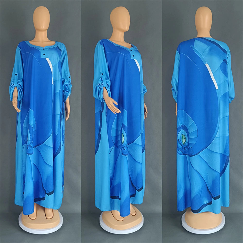 Satin Djellaba Muslim Women Dress Print African Clothing Ankara Dashiki Boubou Robe Dubai Abaya Turkey Kaftan Jalabiya Ramadan