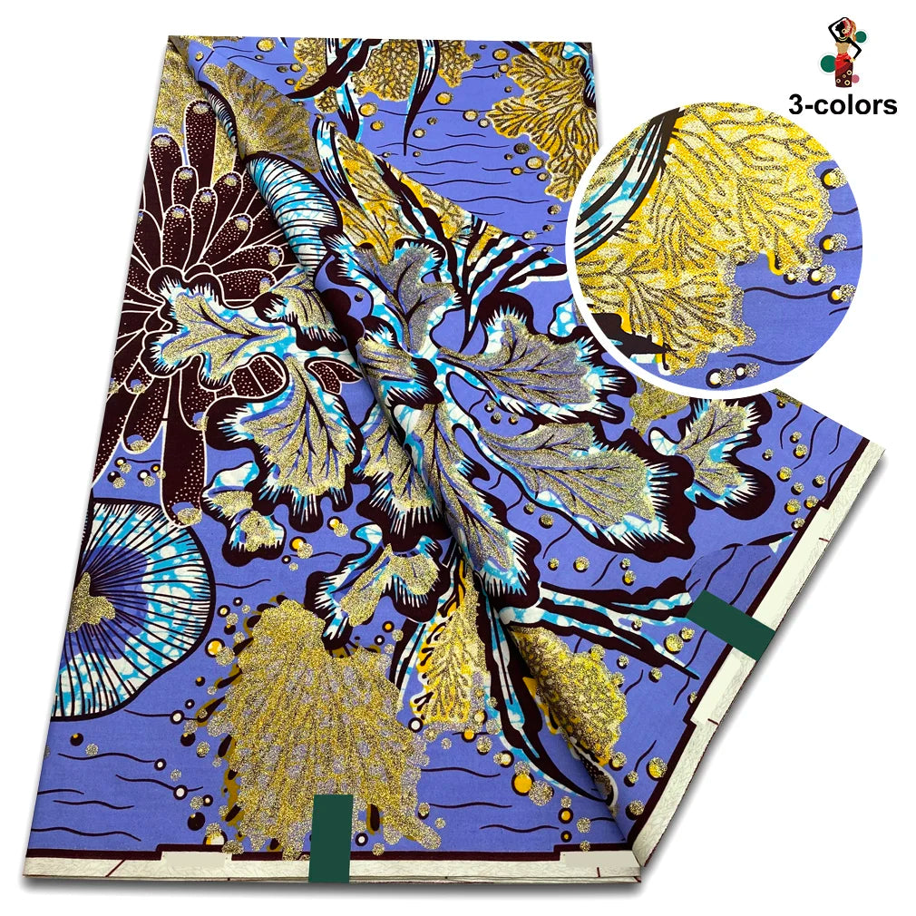 Grand Golden Fabric 100% Cotton Ankara Wax Fabric High Quality African Wax Print Fabric For Sewing 6 yards Gold Print Fabric