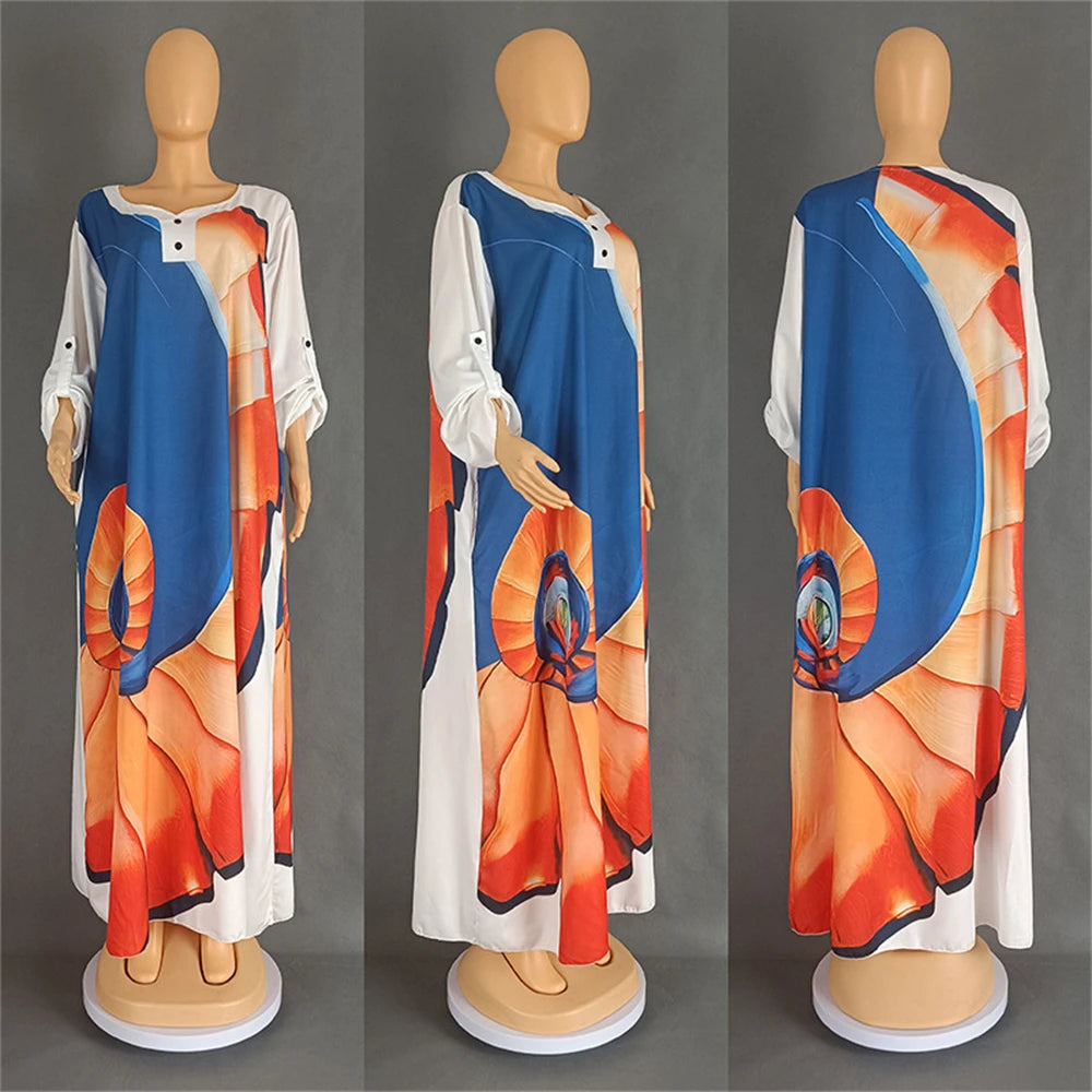 Satin Djellaba Muslim Women Dress Print African Clothing Ankara Dashiki Boubou Robe Dubai Abaya Turkey Kaftan Jalabiya Ramadan