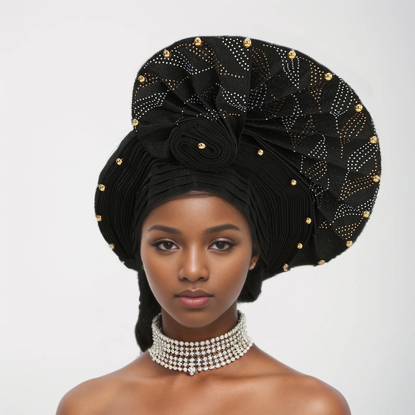 African Auto Gele Headtie Aso Oke Nigeria High Quality Bead Already Made Hijab Bonnet Headband Turban Cap Party Wedding Headgear