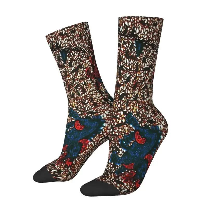 Colorful Ankara Geometric Pattern Socks for Men Women Stretchy Summer Autumn Winter African Ethnic Tribal Art Crew Socks