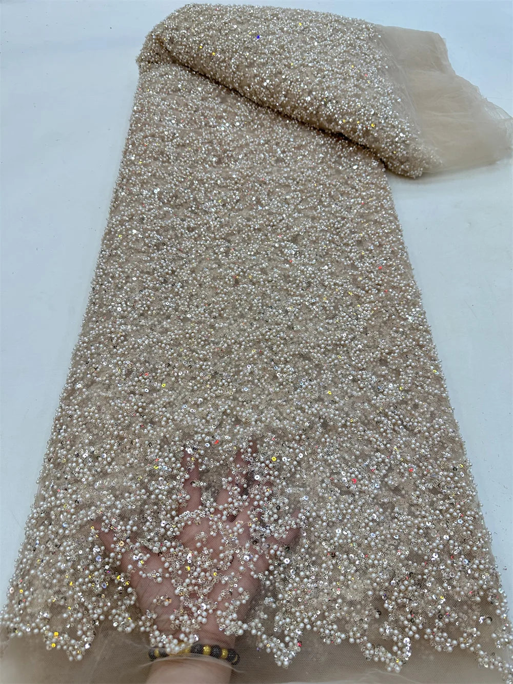 Fashion African Lace Fabric High Quality French Beaded Luxury Tulle Lace Nigerian Sequins Net Lace Fabric For Wedding Dress