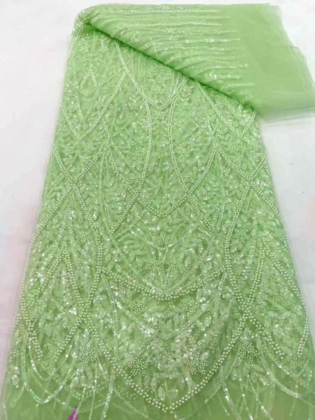 Luxury Beaded Tulle Lace Fabric 2025 High Quality French Sequin Net Sewing Hand Crystal Beads Glitter Blue African Mesh Sequence