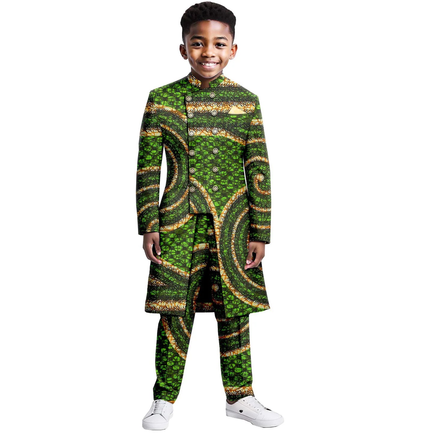 Boys Suits Wedding Tuxedo African Print Ankara Pure Cotton Jacket Pants 2 Piece Set Formal Party Fashion Dress Kids Blazer