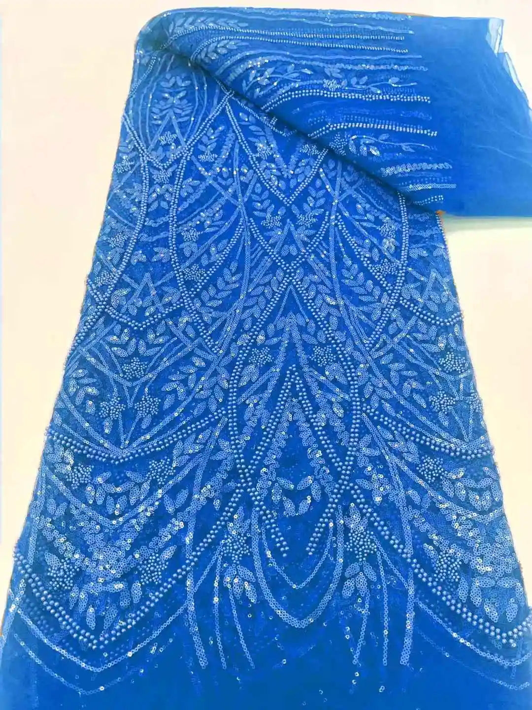Luxury Beaded Tulle Lace Fabric 2025 High Quality French Sequin Net Sewing Hand Crystal Beads Glitter Blue African Mesh Sequence