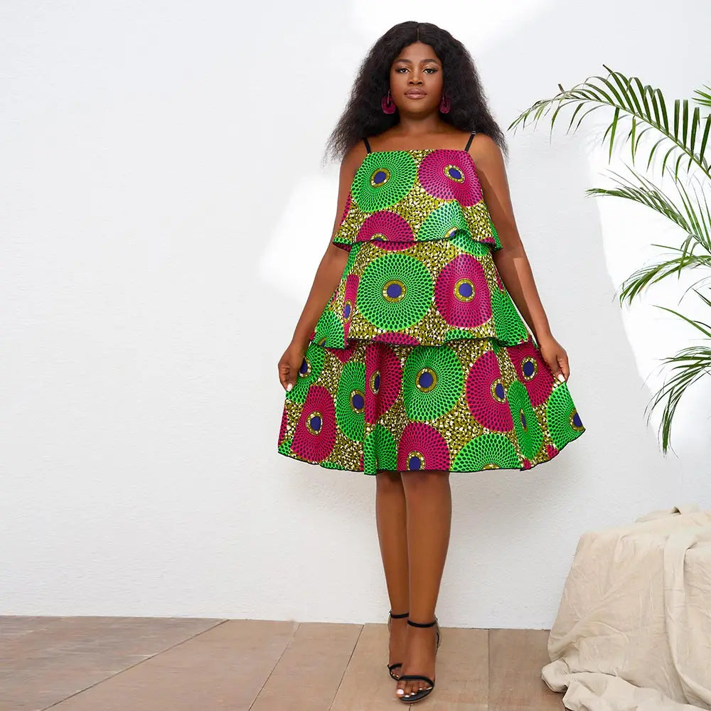 African Dresses For Women Ankara Print Sleeveless Midi dress fashion African Clothing party Wear For Ladies