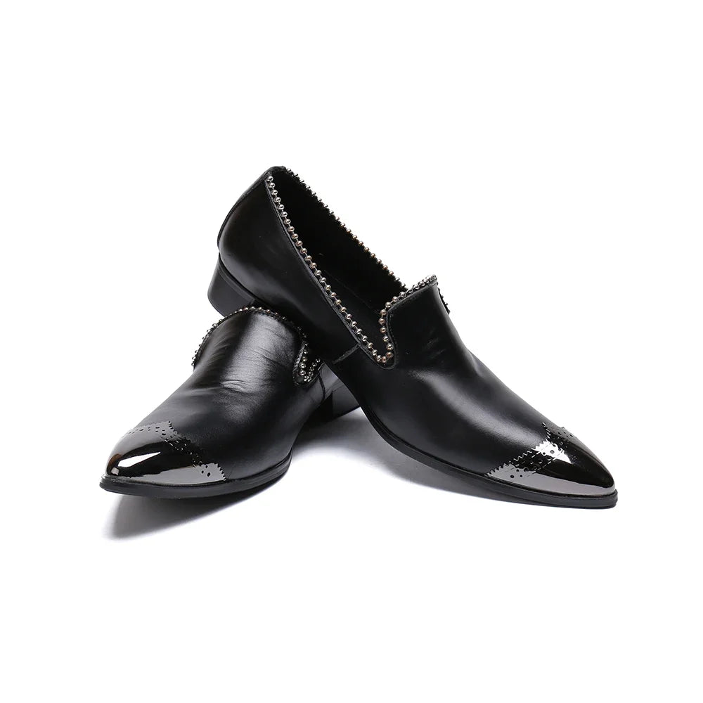 Classic Black Real Leather Men Office Casual Shoes Metal Pointed Toe Fashion Men Business Party Flat Shoes Suit Shoes Plus Size