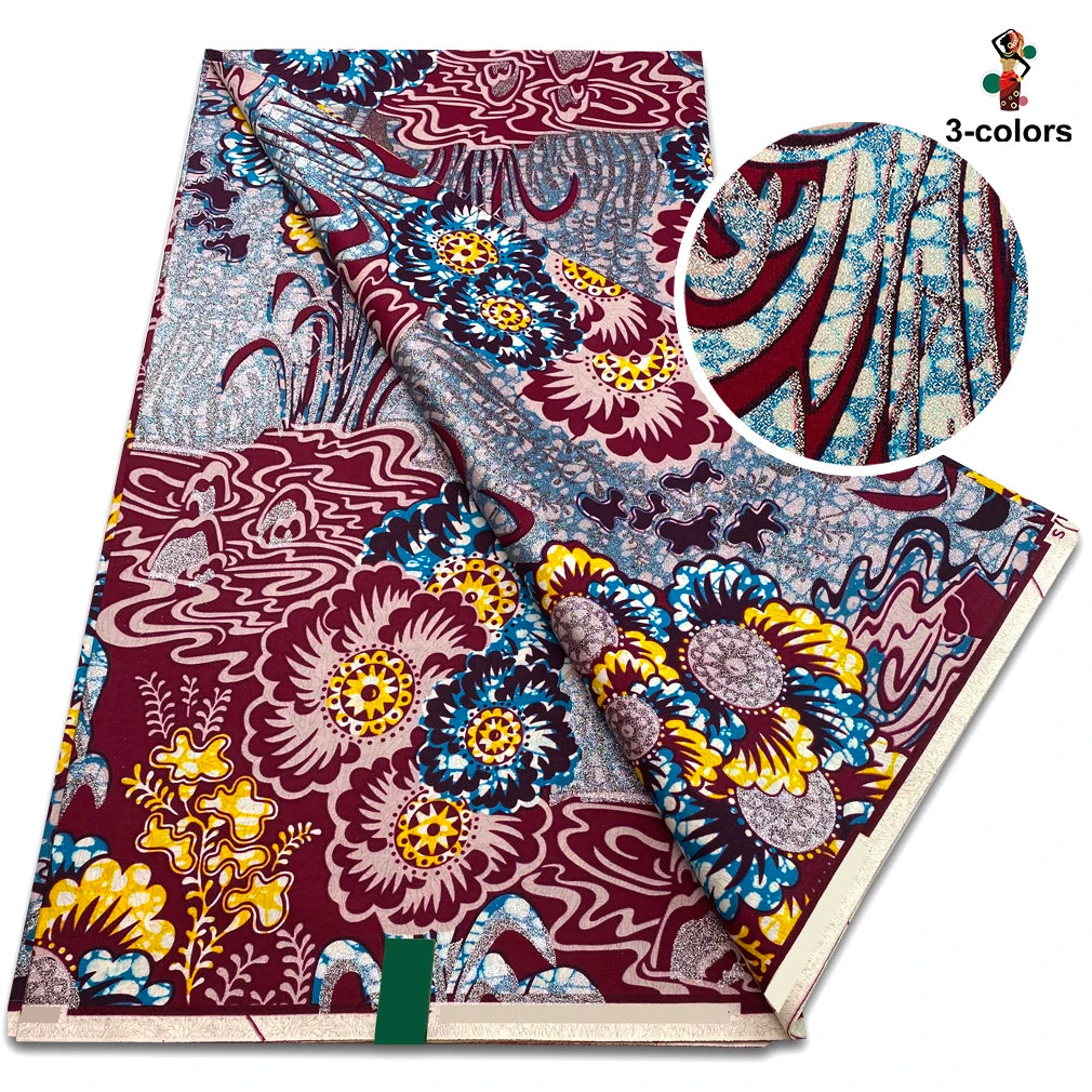 Grand Golden Fabric 100% Cotton Ankara Wax Fabric High Quality African Wax Print Fabric For Sewing 6 yards Gold Print Fabric