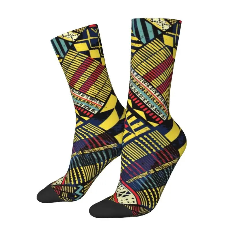 Colorful Ankara Geometric Pattern Socks for Men Women Stretchy Summer Autumn Winter African Ethnic Tribal Art Crew Socks