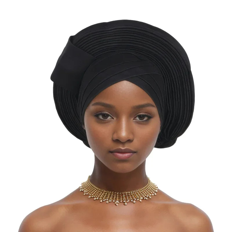 Auto Gele Headtie Already Made 2025 Aso Oke Sego Gele Headtie African Hats Turbans Femme Fashion Bonnets Head Wraps High Quality