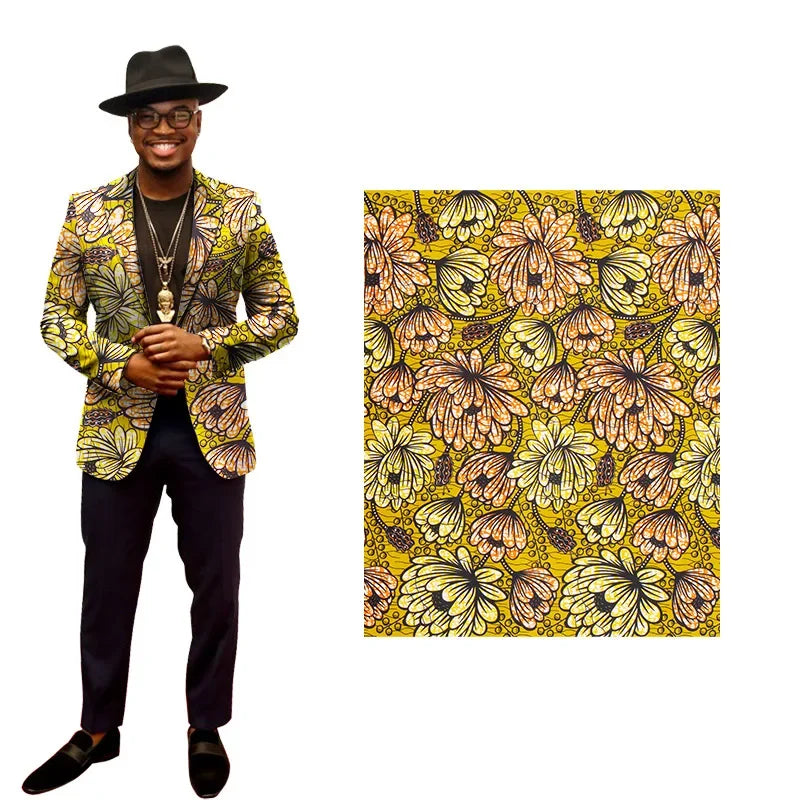 African Printed Fabric Polyester Clothing Yellow Chrysanthemum Can Be Used for Dresses Suits Ankara Ethnic Style Fabrics
