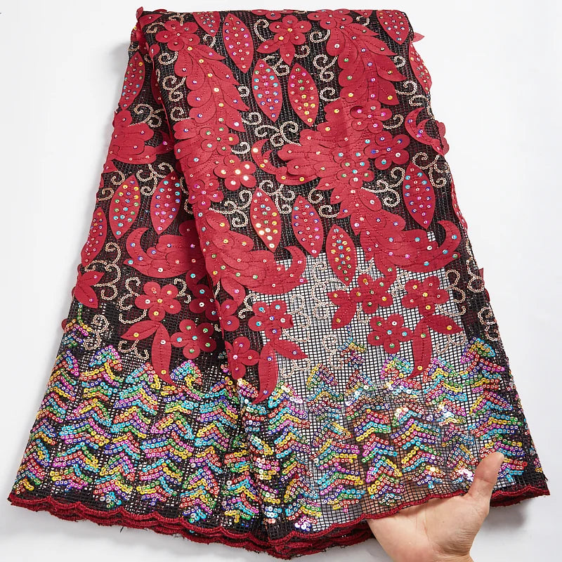 Colorful Sequins African Mesh Lace Fabric Embroidery High Quality Nigerian French Net Lace Fabrics For Wedding Party Dress 2581A