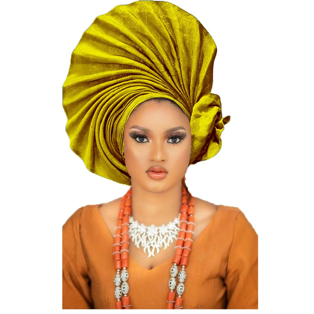 Ready-to-Wear Gele, Africa, Nigeria Orange Gele headtie hat/Aso-Oke Fabric/Headwrap, Ready Made Gele/Auto Gele
