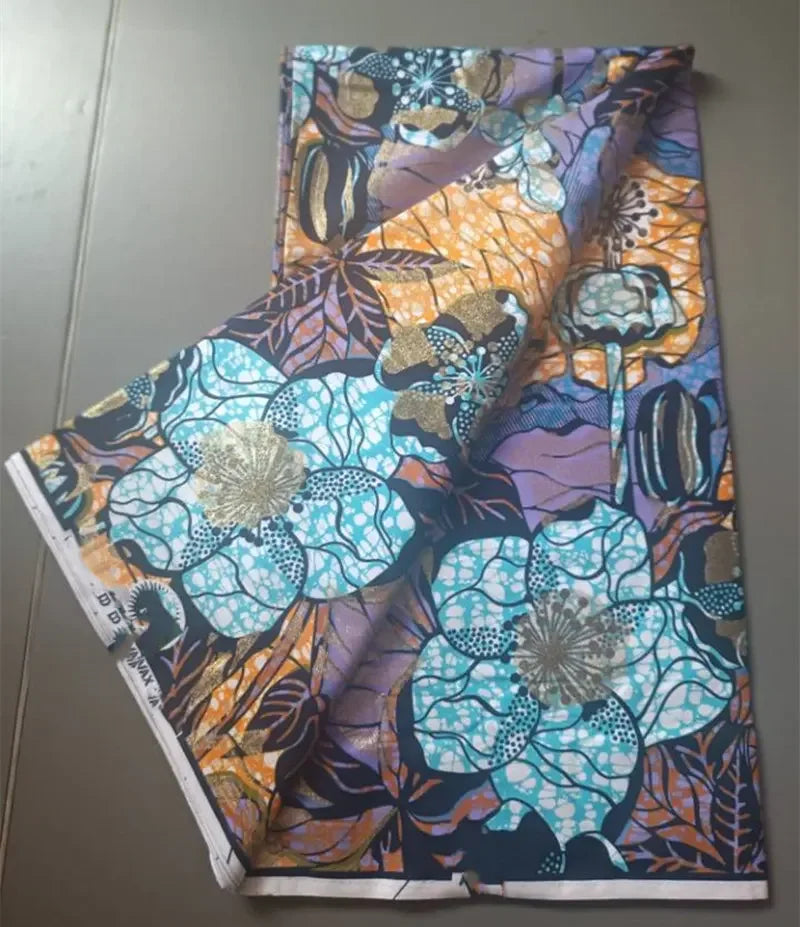New Fashion African Grand Super Batik Flash Gold Print Fabric Ankara Wax Fabric 6 yards Soft Real African Golden Fabric