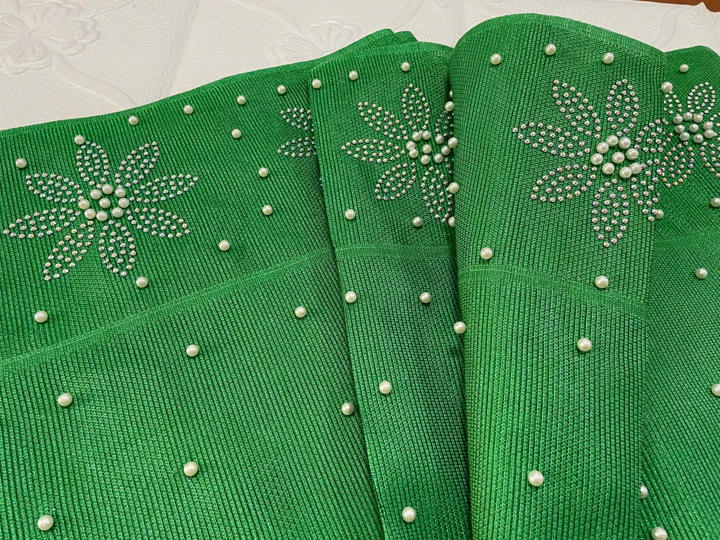 New Designs Fashion Nigerian Aso Oke Gele Headtie Embroidery With Beads Stones High Quality Wraps Fabrics 2Piece/Set For Women