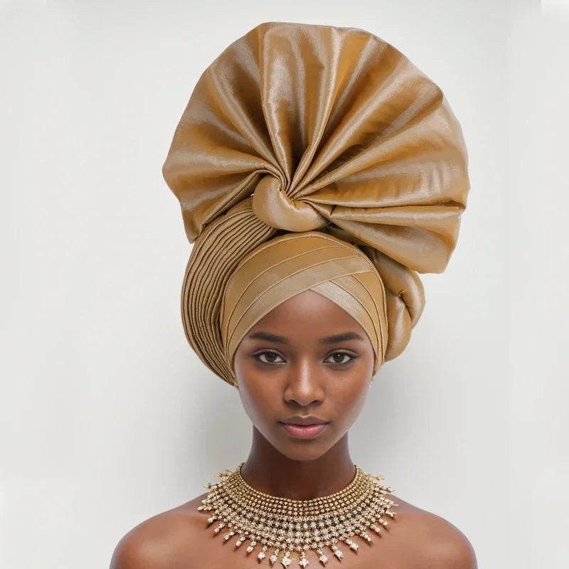 Caps for Women Auto Gele Headtie Already Made Aso Oke Turban Femme Musulman Fashion Bonnets African Head Wraps High Quality 