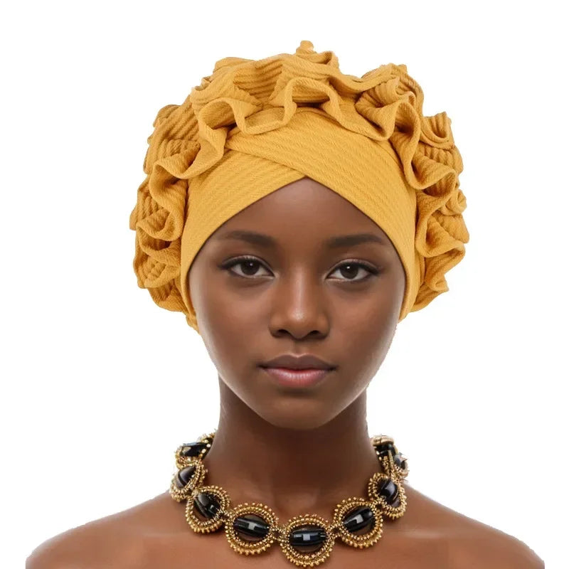 African Headtie Turban Nigerian Aso Oke Muslim Headwear Gele Head Wrap Sego Headties Women Hijab Headscarf Bonnet Headwear Hat