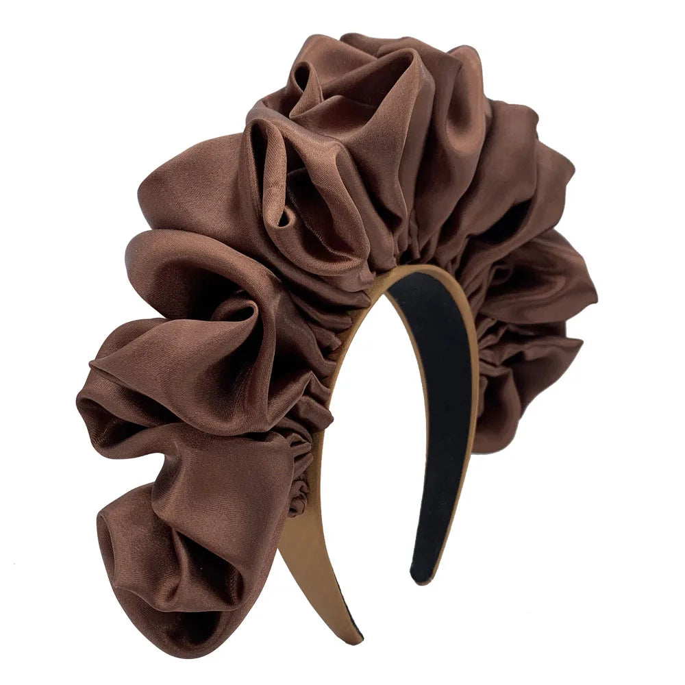 2022 Trendy Statement Women's Satin Ruffle Headband Girls Scrunchie Hair Bands Nigerial Asooke Head Bands Party Headpiece