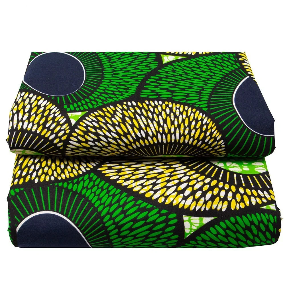 Ankara African green printed geometric batik fabric Wax Dress Sewing Tissu Craft DIY Textile Material For Wedding 6Yards