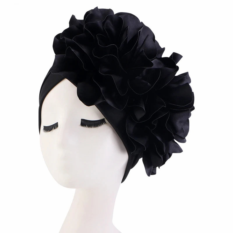 2023 Rhinestones Turban Hat with Side Satin Ruffles Women's Wrap Head Beanies Muslim Headscarf Bonnet African autogele Headtie