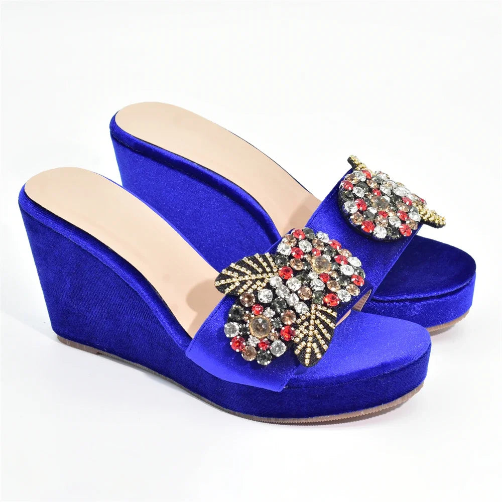 Nigerian Women's Party High Heel Pumps Elegant Rhinestone Design Wedges Shoes for Women Wedding Ladies Platform Shoes