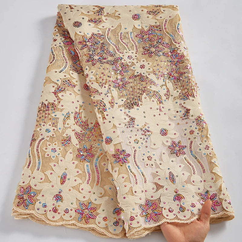 Colorful Sequins African Mesh Lace Fabric Embroidery High Quality Nigerian French Net Lace Fabrics For Wedding Party Dress 2581A