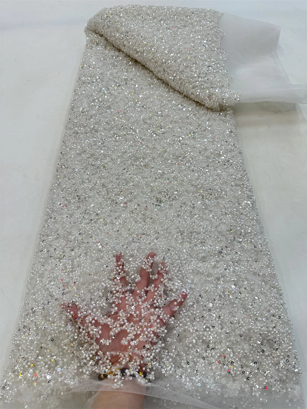 Fashion African Lace Fabric High Quality French Beaded Luxury Tulle Lace Nigerian Sequins Net Lace Fabric For Wedding Dress