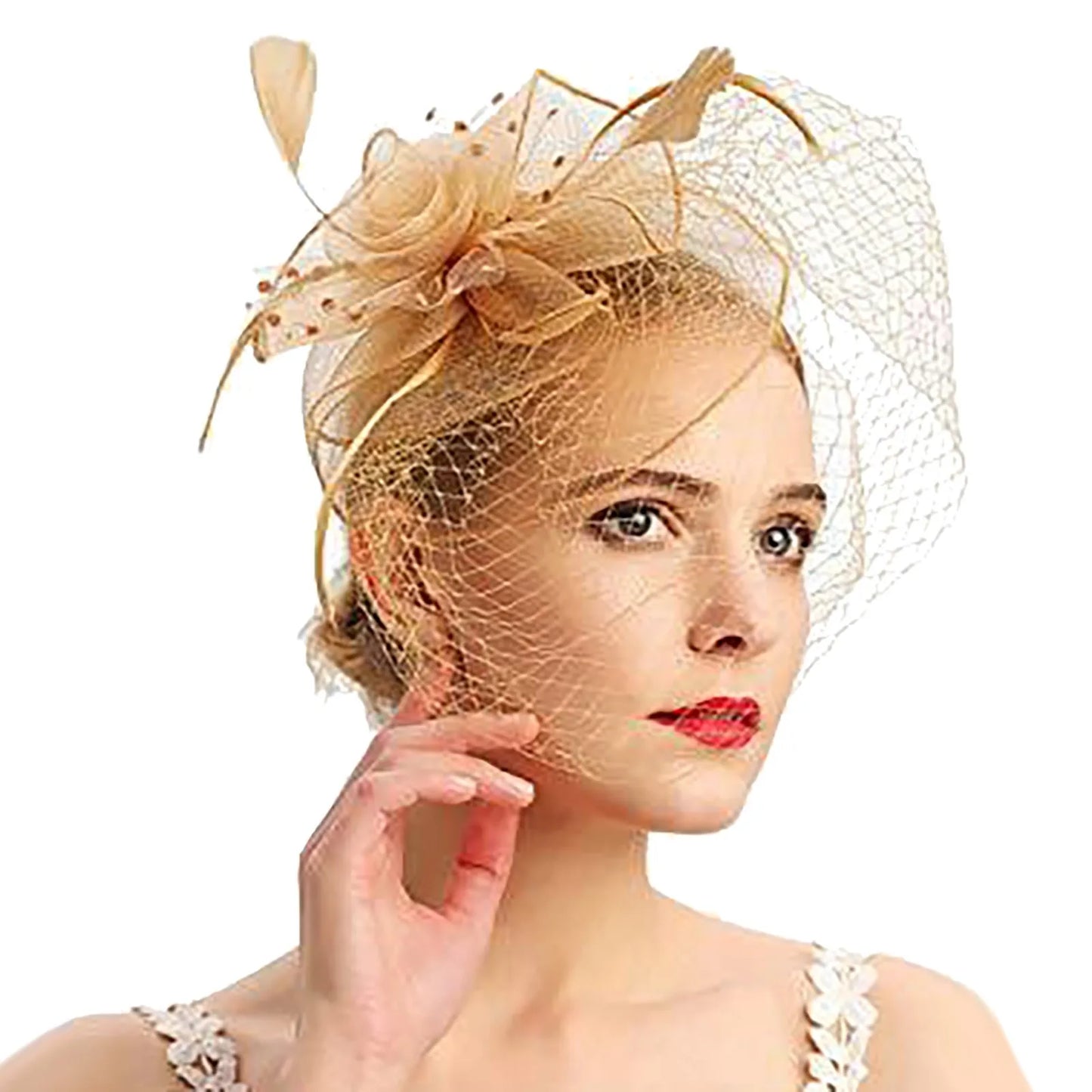 Trendy Elegant Half Hat Headband For Women Bridal Feather Mesh Solid Color Headwear Evening Dress Hair Accessories Photo Props