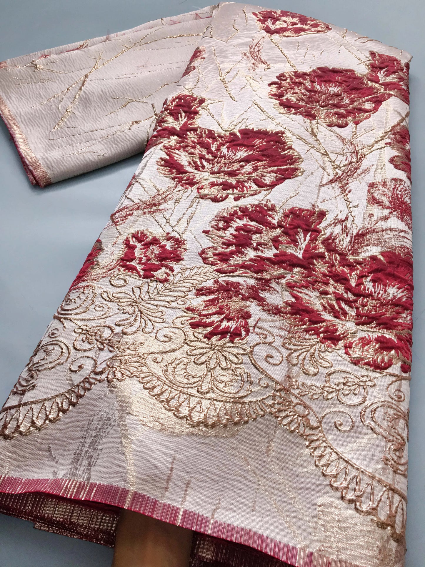 African Jacquard Gilded Lace Fabric High Quality Brocade Lace Fabric Nigerian Sewing for Luxury Party Dresses, 2.5yards - 3982