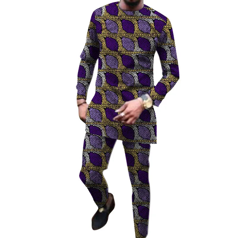African Print Clothes For Men Groom Suit Tailored Tops With Pants 2 Pieces Set Clothing Male Dashiki Outfits