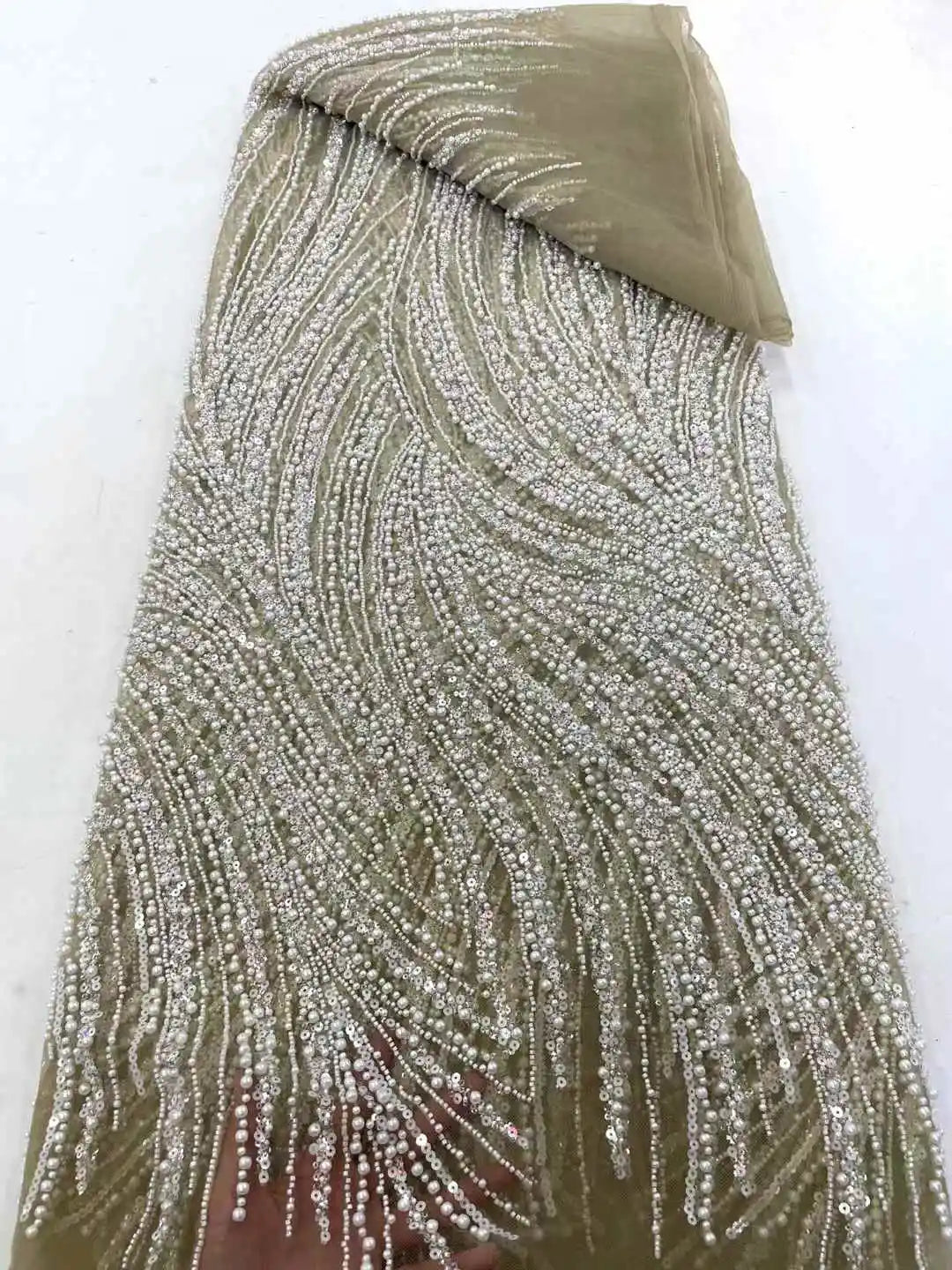 African Beads Lace Fabric 2025 High Quality Mesh Sequins Lace Embroidered French Groom Fabric For Sewing Evening Dresses Women