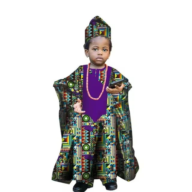 Fashion New African Tradition Clothes For Kids Boys Ankara Long Sleeve Tops Embroidery Dashiki Robe Shirt Pant Child Set Ramadan