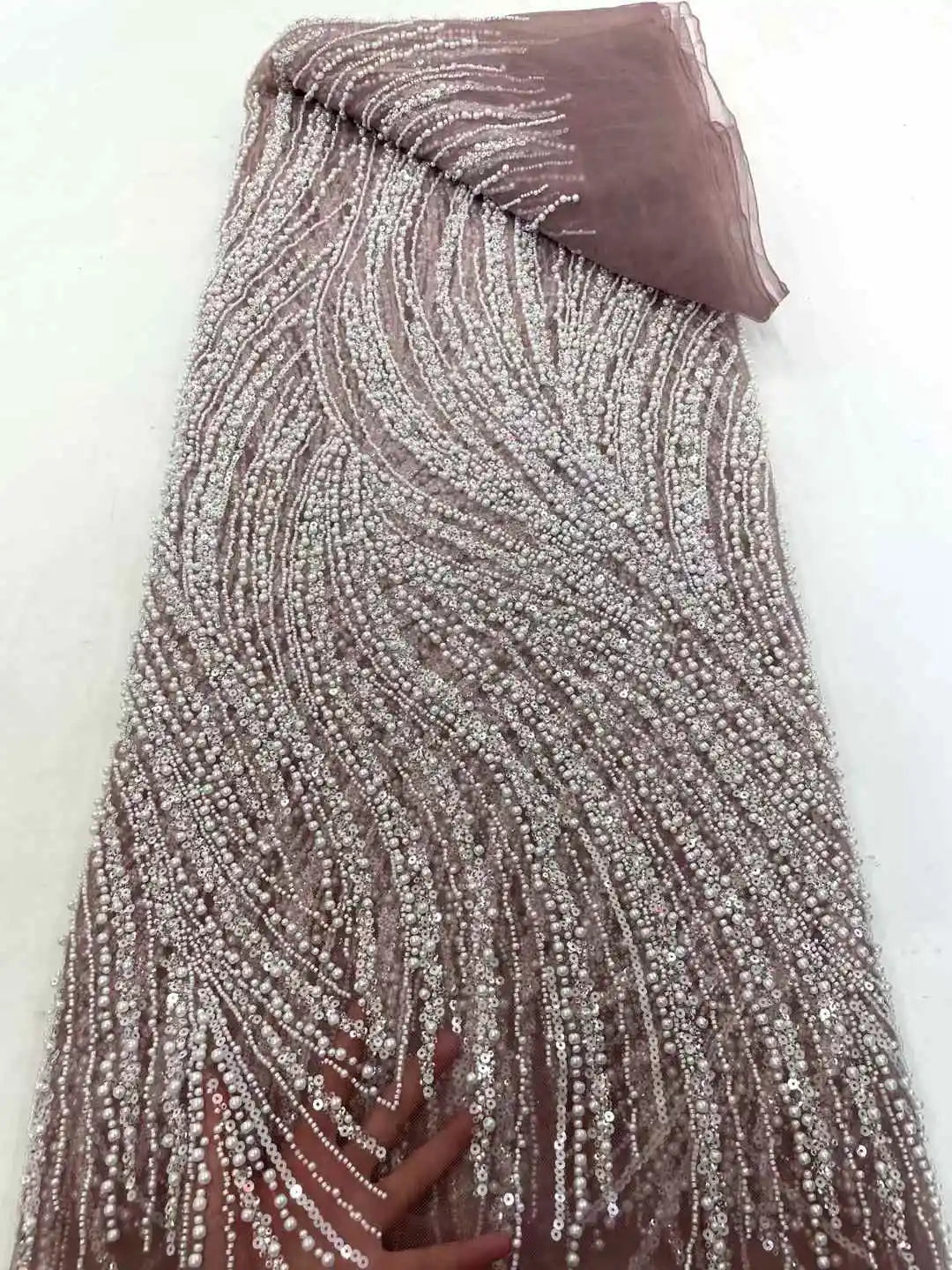 African Beads Lace Fabric 2025 High Quality Mesh Sequins Lace Embroidered French Groom Fabric For Sewing Evening Dresses Women