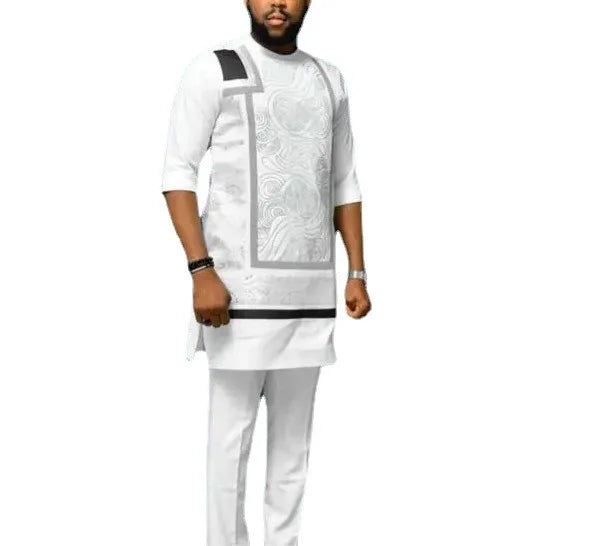 African Summer Two Pieces Set Men Round Collar Print Shirt Pants Suit Africa Traditional Ethnic Party Slim Outfits