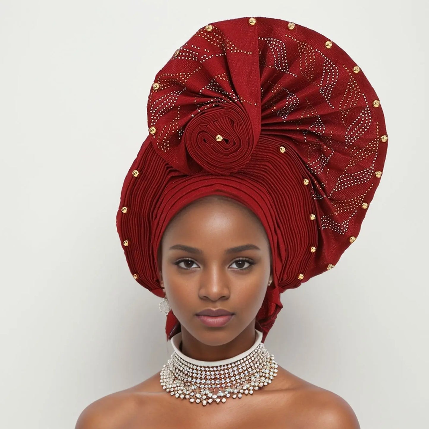 African Auto Gele Headtie Aso Oke Nigeria High Quality Bead Already Made Hijab Bonnet Headband Turban Cap Party Wedding Headgear