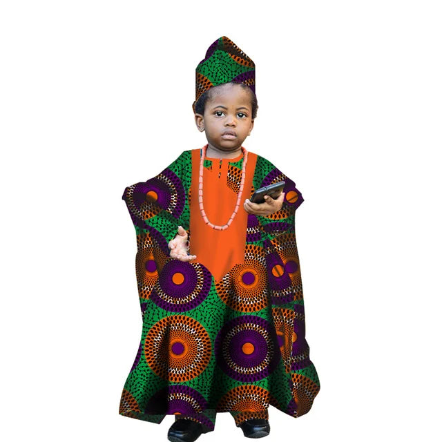 Fashion New African Tradition Clothes For Kids Boys Ankara Long Sleeve Tops Embroidery Dashiki Robe Shirt Pant Child Set Ramadan