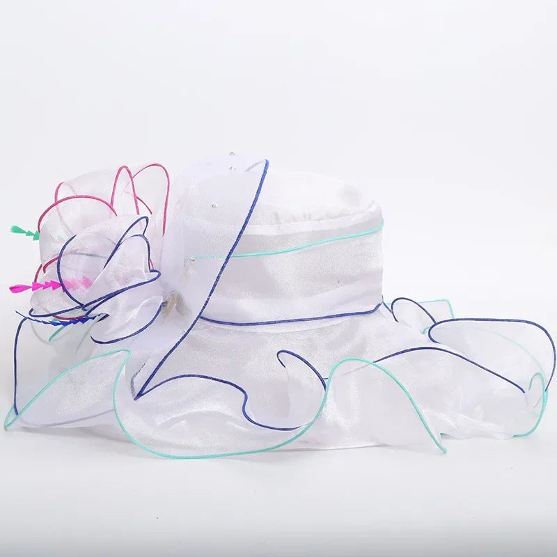 Fashion Big Bow Wide Brim Hat Women Hats for Wedding Church Dress Organza Fedora Foldable Lady Hat Sun Hats