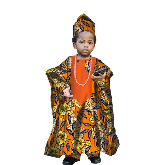Fashion New African Tradition Clothes For Kids Boys Ankara Long Sleeve Tops Embroidery Dashiki Robe Shirt Pant Child Set Ramadan