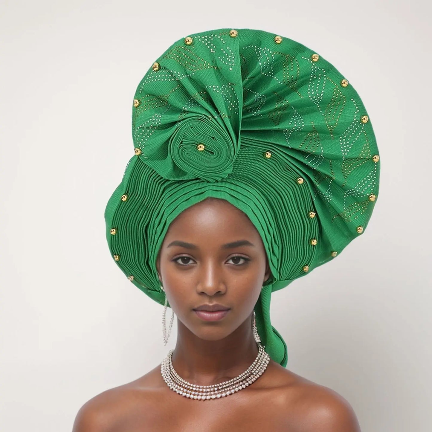 African Auto Gele Headtie Aso Oke Nigeria High Quality Bead Already Made Hijab Bonnet Headband Turban Cap Party Wedding Headgear