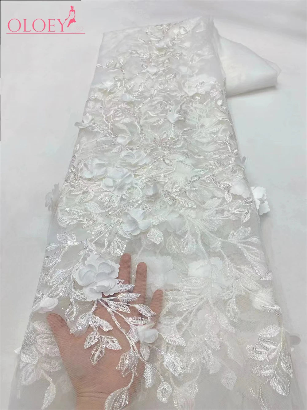 Fashion French Mesh 3D Flowers Embroidery Bead Lace Fabric With Sequins African Nigerian Fabric For Wedding Dress