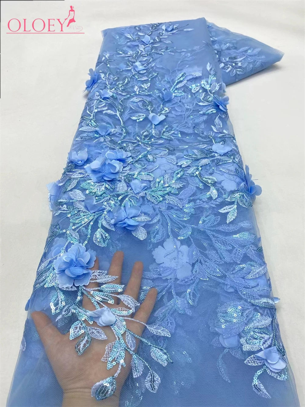 Fashion French Mesh 3D Flowers Embroidery Bead Lace Fabric With Sequins African Nigerian Fabric For Wedding Dress