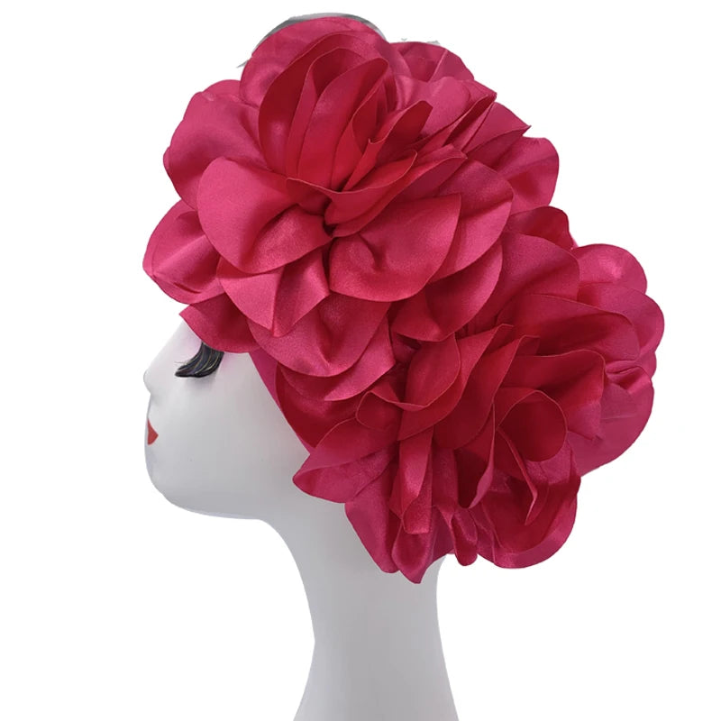 Women's Head Wraps Wedding Party Headpiece Muslim Headscarf Hat India Caps Exaggerated Big Flower African Turban Cap