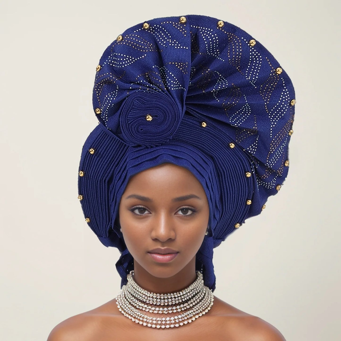 African Auto Gele Headtie Aso Oke Nigeria High Quality Bead Already Made Hijab Bonnet Headband Turban Cap Party Wedding Headgear