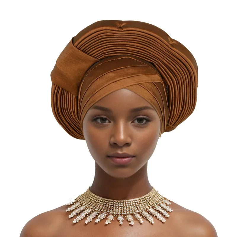 Auto Gele Headtie Already Made 2025 Aso Oke Sego Gele Headtie African Hats Turbans Femme Fashion Bonnets Head Wraps High Quality