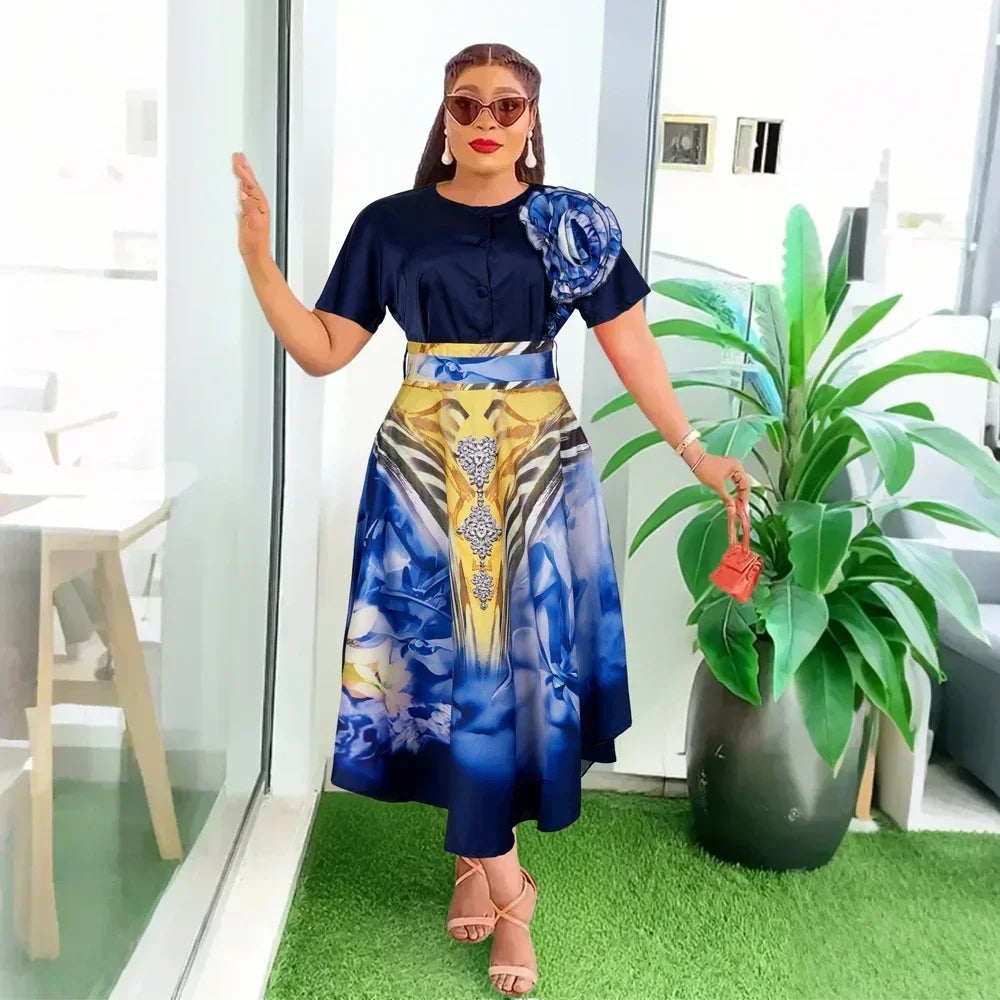 African Dresses for Women 2PCS Sets Tops And Skirts Suits Dashiki Ankara Print Outfits Plus Size Turkey Wedding Party Dress 2025
