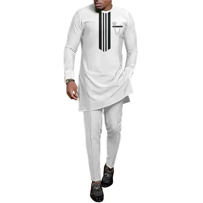 Men African Summer Outfits Stripe Patchwork Shirt Trousers Two Pieces Set Party Festival Wedding Africa Traditional Ethnic Suit