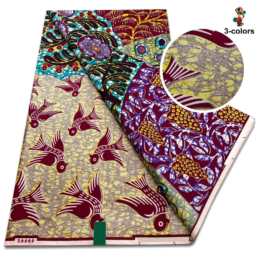 Grand Golden Fabric 100% Cotton Ankara Wax Fabric High Quality African Wax Print Fabric For Sewing 6 yards Gold Print Fabric
