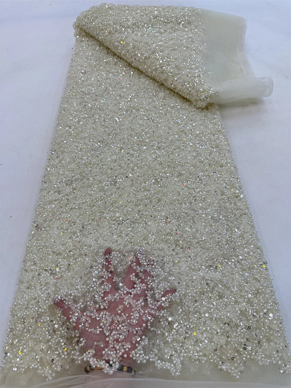 Fashion African Lace Fabric High Quality French Beaded Luxury Tulle Lace Nigerian Sequins Net Lace Fabric For Wedding Dress