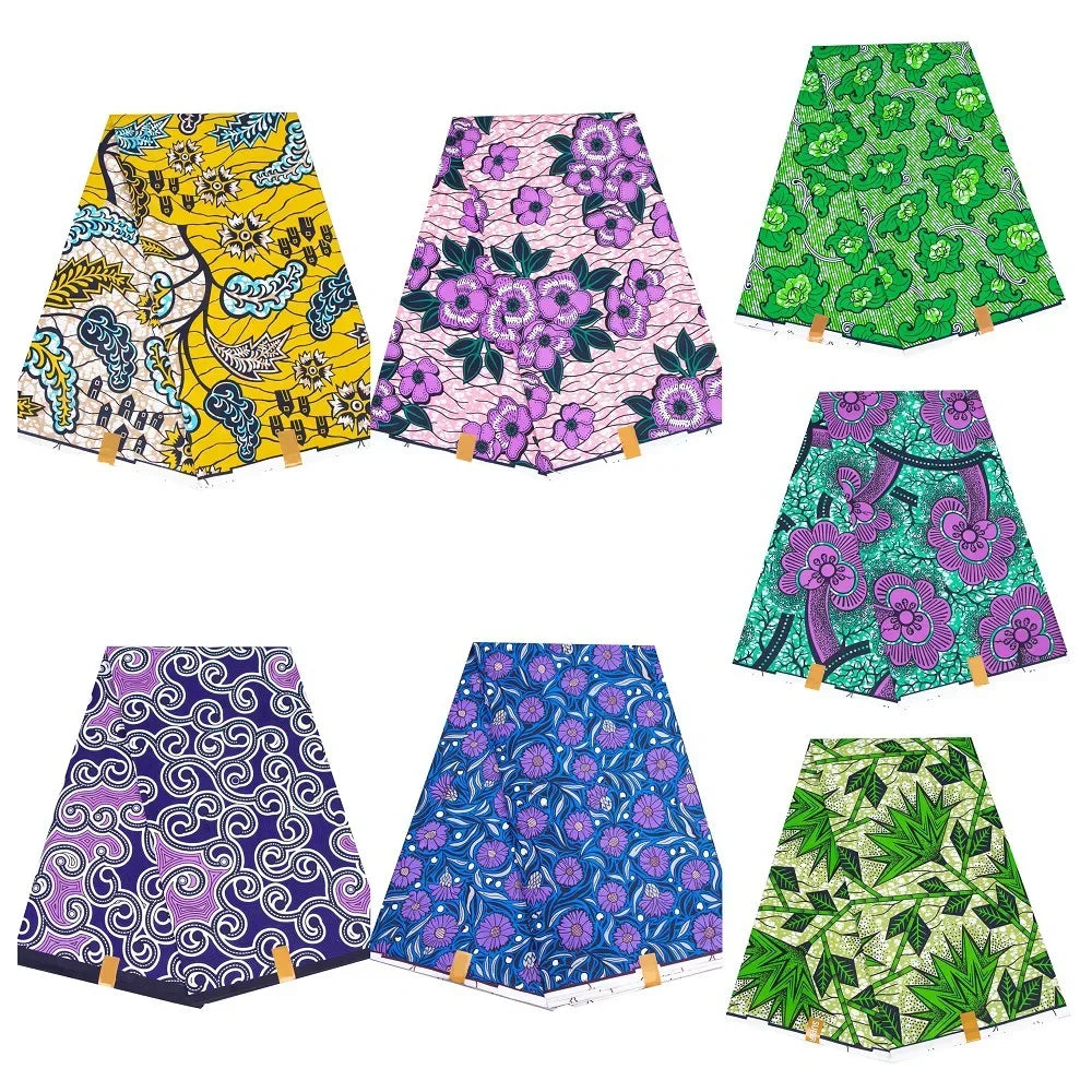 6Yards Africa Fabric Ankara Polyester Sewing Fabric Dubai Middle East Light Colour Material for Women Party Dress