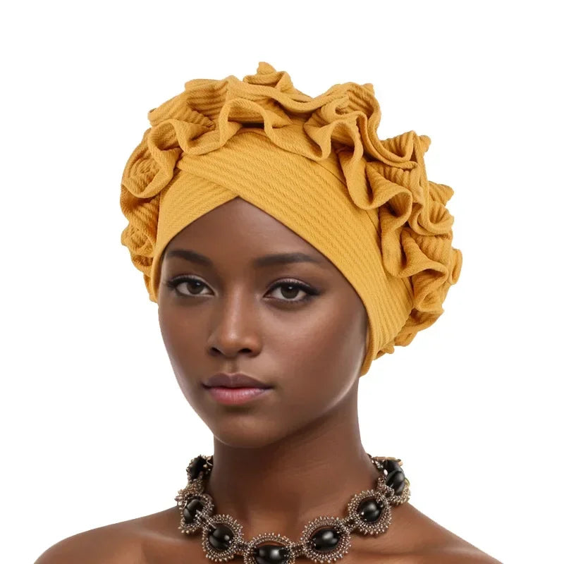 African Headtie Turban Nigerian Aso Oke Muslim Headwear Gele Head Wrap Sego Headties Women Hijab Headscarf Bonnet Headwear Hat